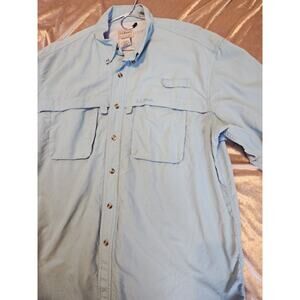 L.L. Bean Vented Sz L Nylon Blue Fishing Shirt Outdoor Button Up Hiking Tropic